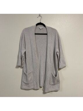 PureJill Cardigan Women’s Size Small Gray Cotton  Cashmere Blend Open Cardigan